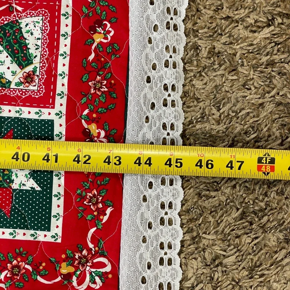 Handmade Christmas Lace Trim Quilt Holiday Decor Red Green‎ White Angels 73x45